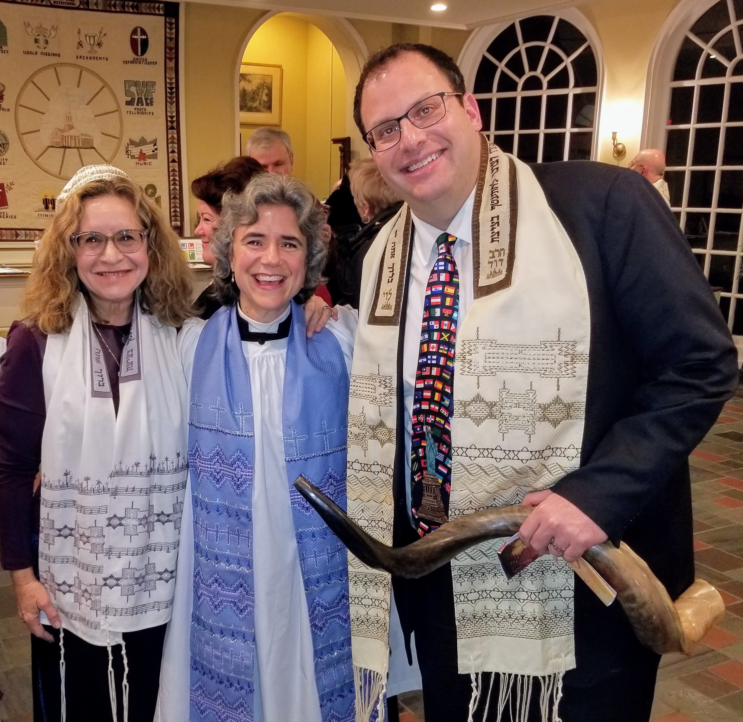 The Rev. Whitney Altopp (c) of St. Stephen’s Episcopal Church is flanked by Cantor Deborah Katchko-Gray and Rabbi David Reiner of Congregation Shir Shalom of Westchester and Fairfield Counties. The three form the leadership of the Ridgefield Clergy Assocation.